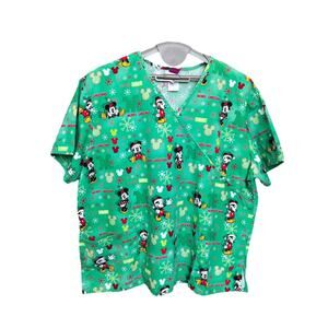 Wonderful World Of Disney Unisex Christmas Mickey And Minnie Scrub Top Size 2X
